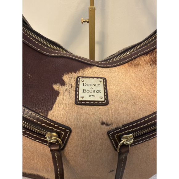Dooney Bourke Hobo Brown Cognac Calf Hair Crescent Leather Satchel Bag - Picture 4 of 15